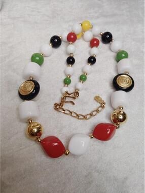 Vintage Liz Claiborne Chunky Multicolor Lucite Gold Tone Beaded Necklace 24"-27"